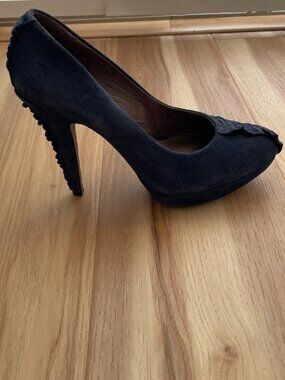 Rosegold Navy Suede Ruched Platform Heel Size 7.5